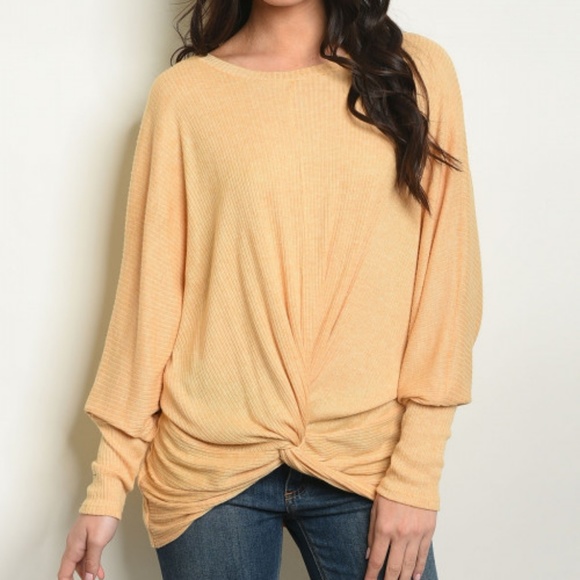 LAST 1! Mustard ribbed dolman sleeve twist tunic - Picture 2 of 3